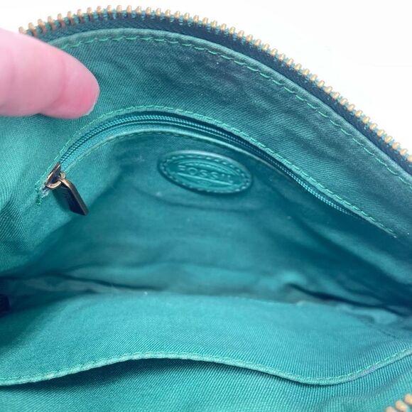 Fossil Womens Crossbody Bag Leather Multiple Pockets Zip Adjustable Strap Green - Picture 7 of 13